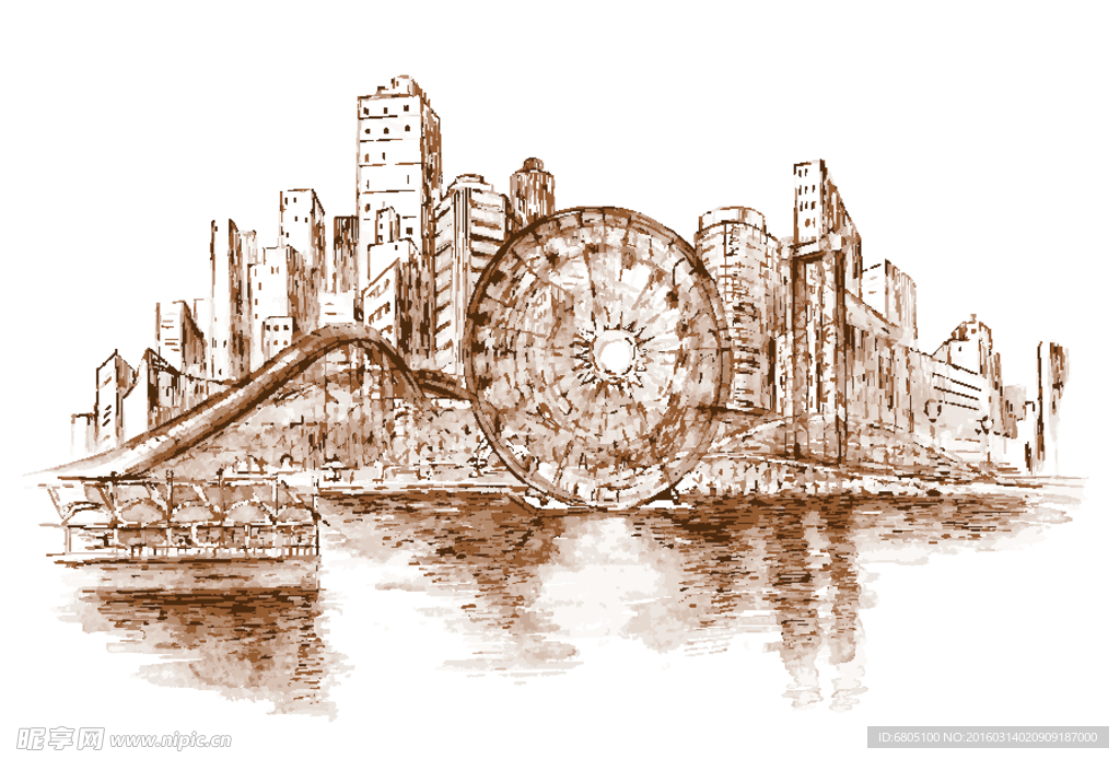矢量唯美建筑摩天轮素材背景