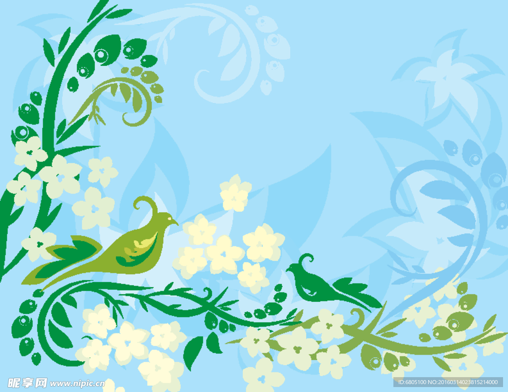 矢量花纹花朵飞鸟背景底纹