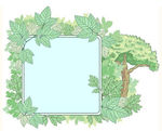 淡彩绿树绿叶插画和边框
