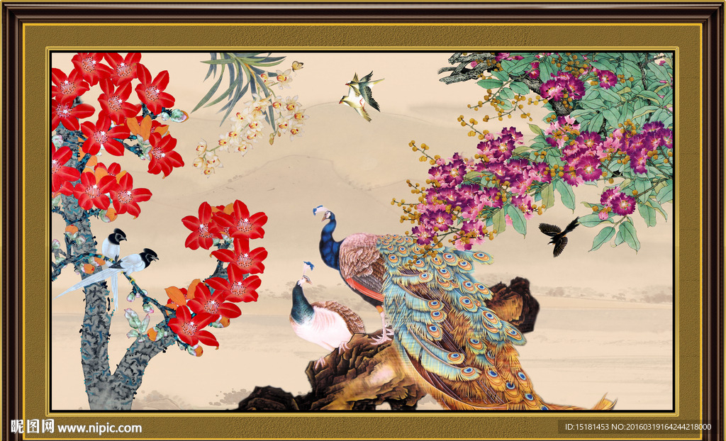 国画花鸟孔雀图