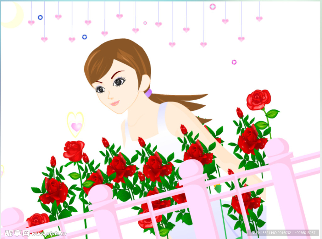 玫瑰花边的女孩flash动画