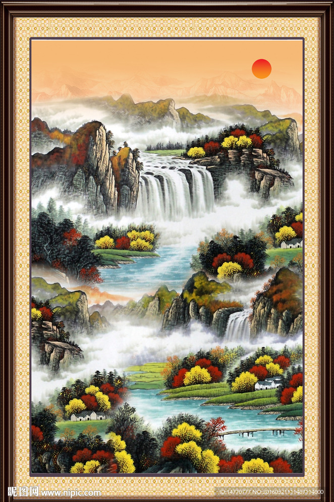 国画山水瀑布
