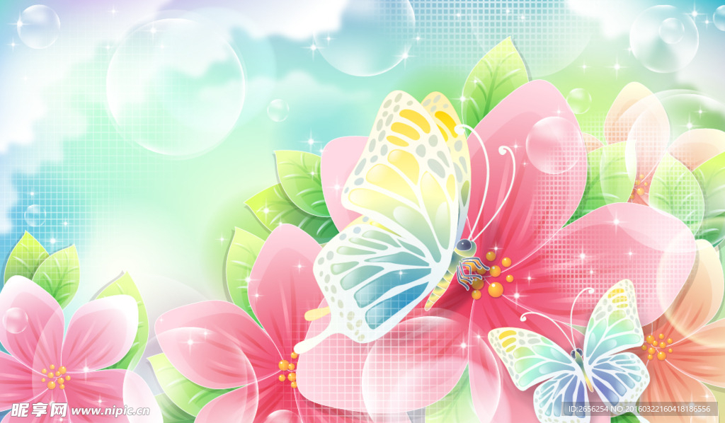 美丽蝴蝶花朵花卉插画