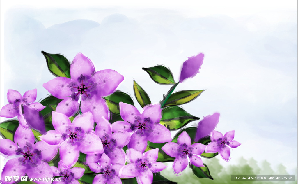 紫色PSD手绘花束
