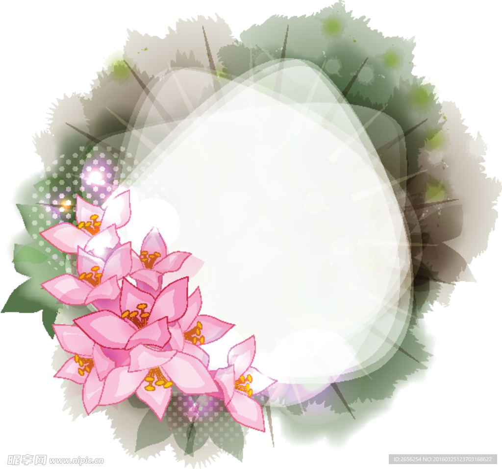 墨迹边框 粉色花朵
