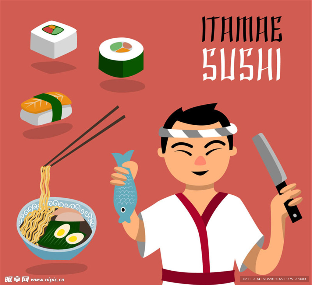 日本厨师和料理矢量素材