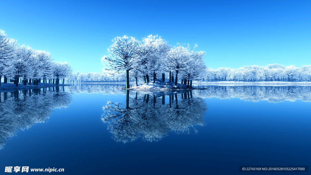 湖边雪景