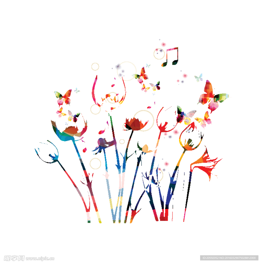 多彩花朵音符
