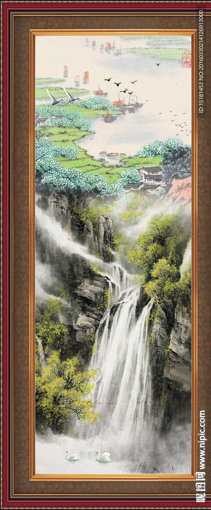 国画山水 竖幅