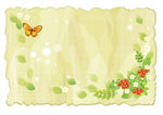 绿叶蝴蝶边角花纹