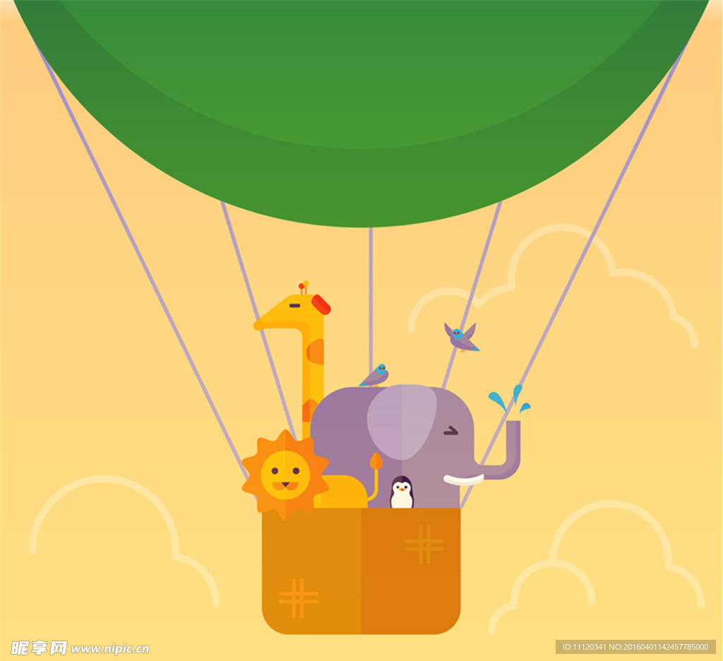 卡通热气球里的动物矢量素材
