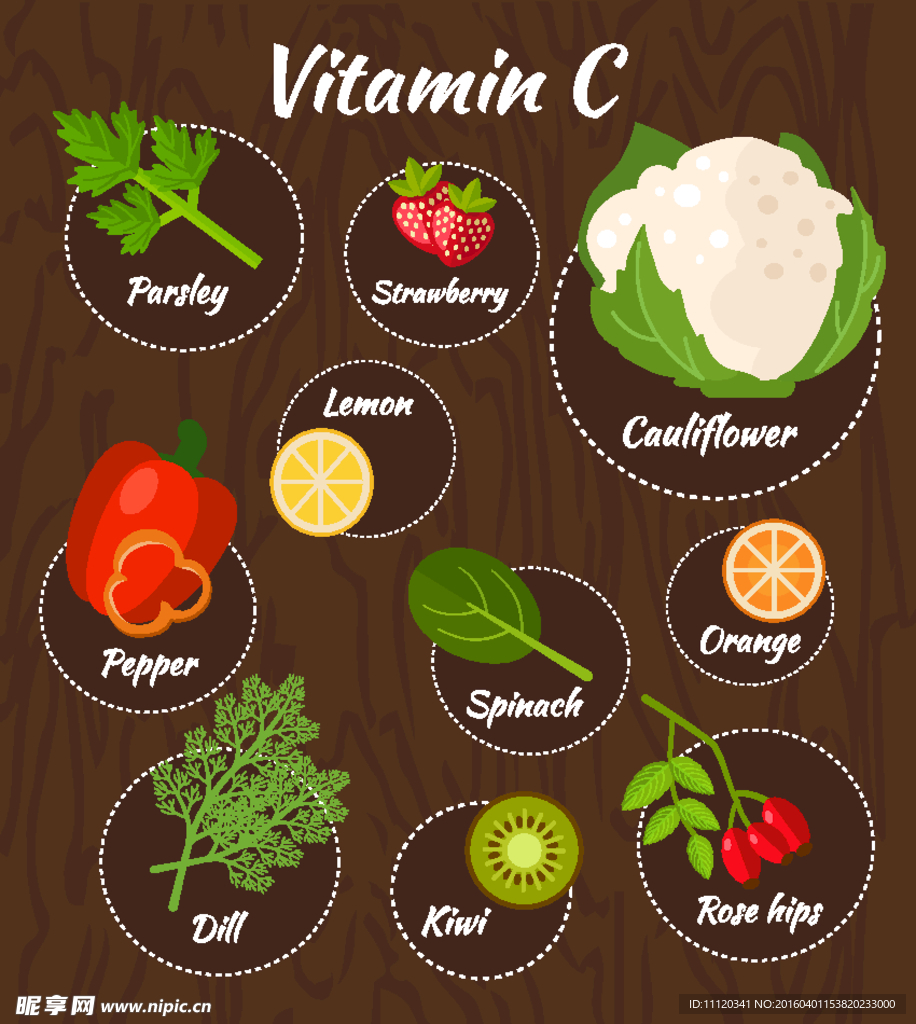 含维生素C的果蔬矢量图