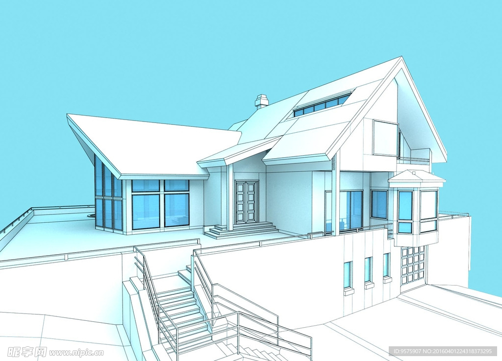 别墅3D模型外建表现效果图