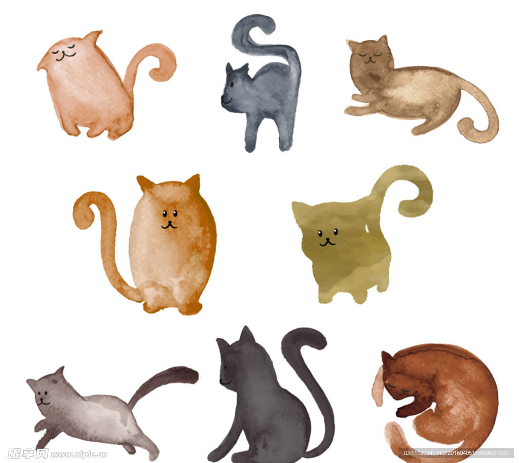 水彩绘猫咪矢量素材