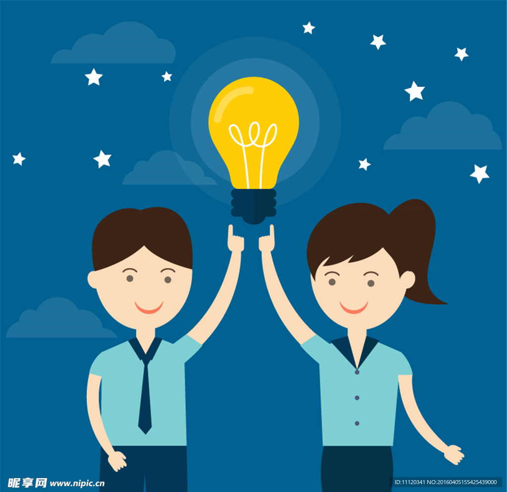 举起灯泡的商务男女矢量素材