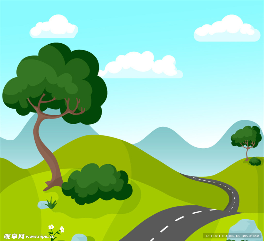 卡通山间公路风景矢量素材