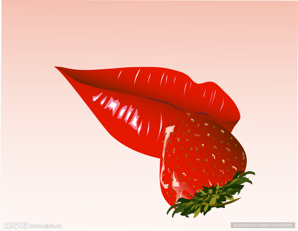 精美草莓和嘴唇花纹