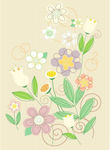 手绘叶子和漂亮花朵