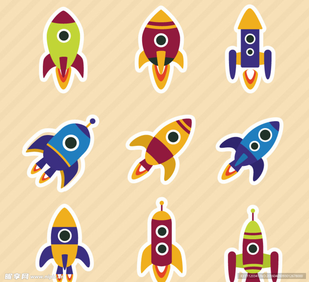 卡通火箭贴纸矢量素材