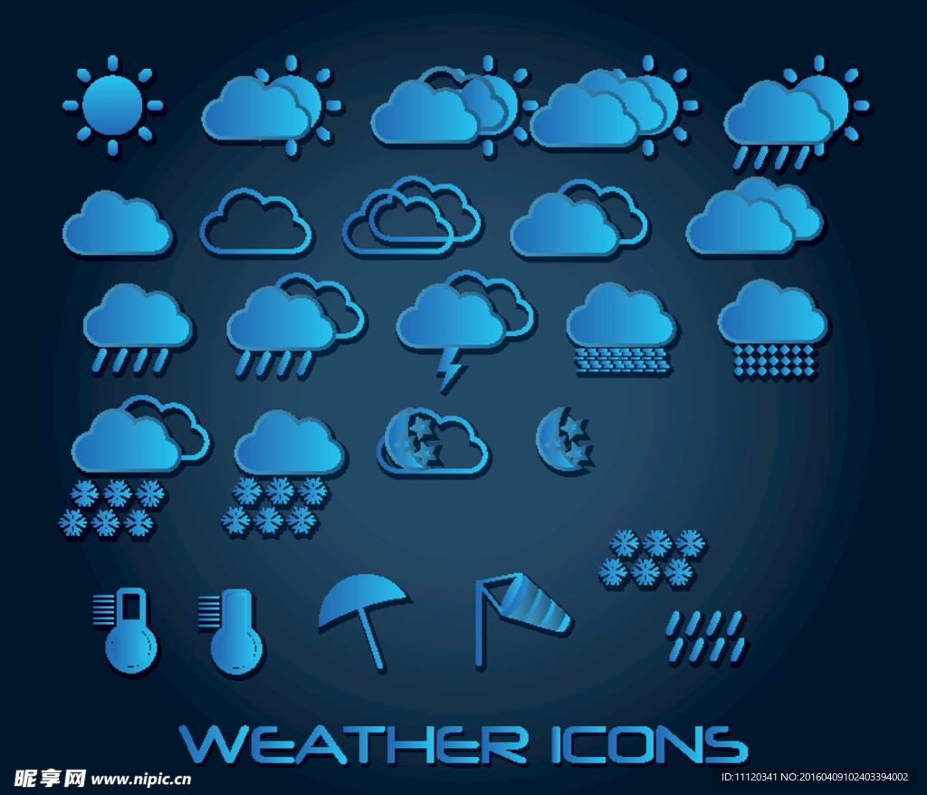 精美蓝色天气图标矢量图