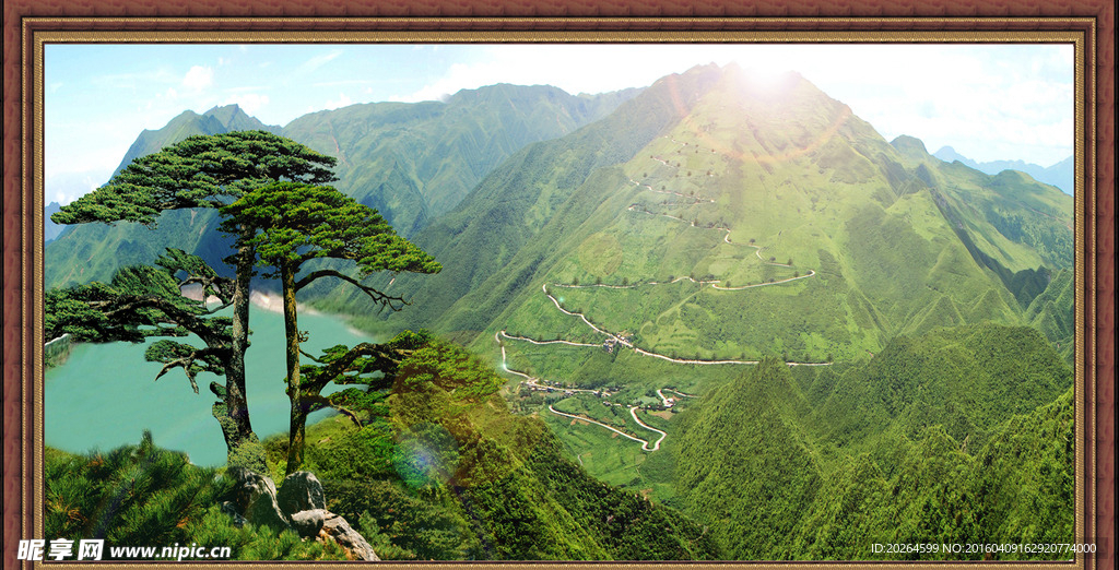 山水画 大山 风水图 迎客松