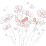 五彩波斯菊和蝴蝶插画
