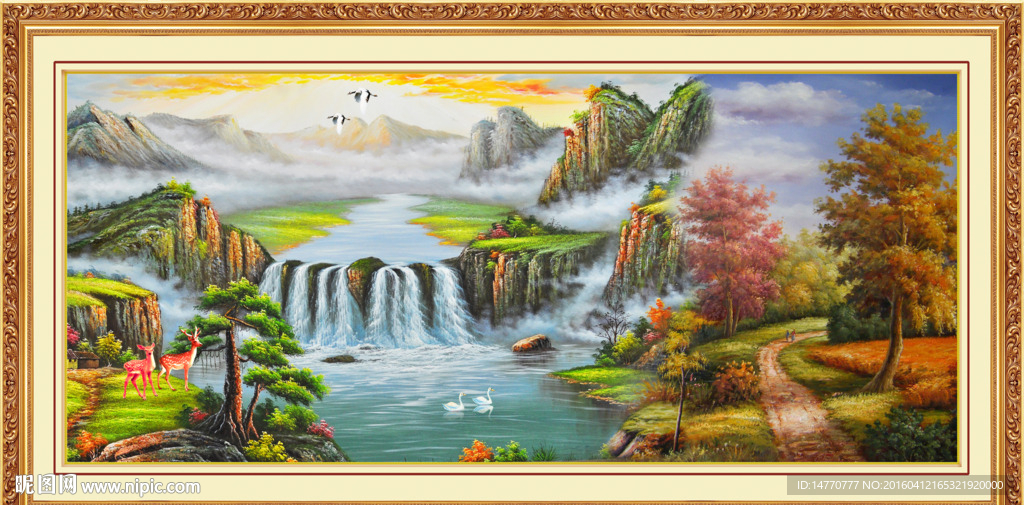 油画山水风景