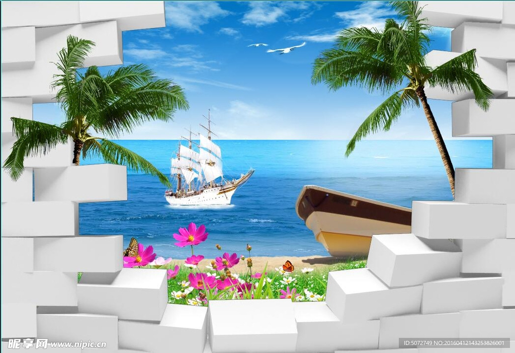 3D海上风景背景墙