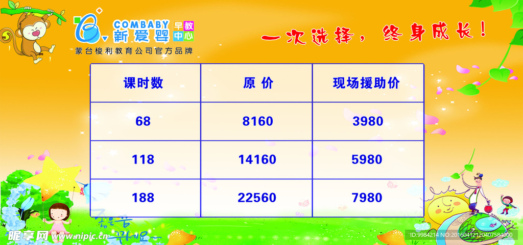 早教中心价格牌