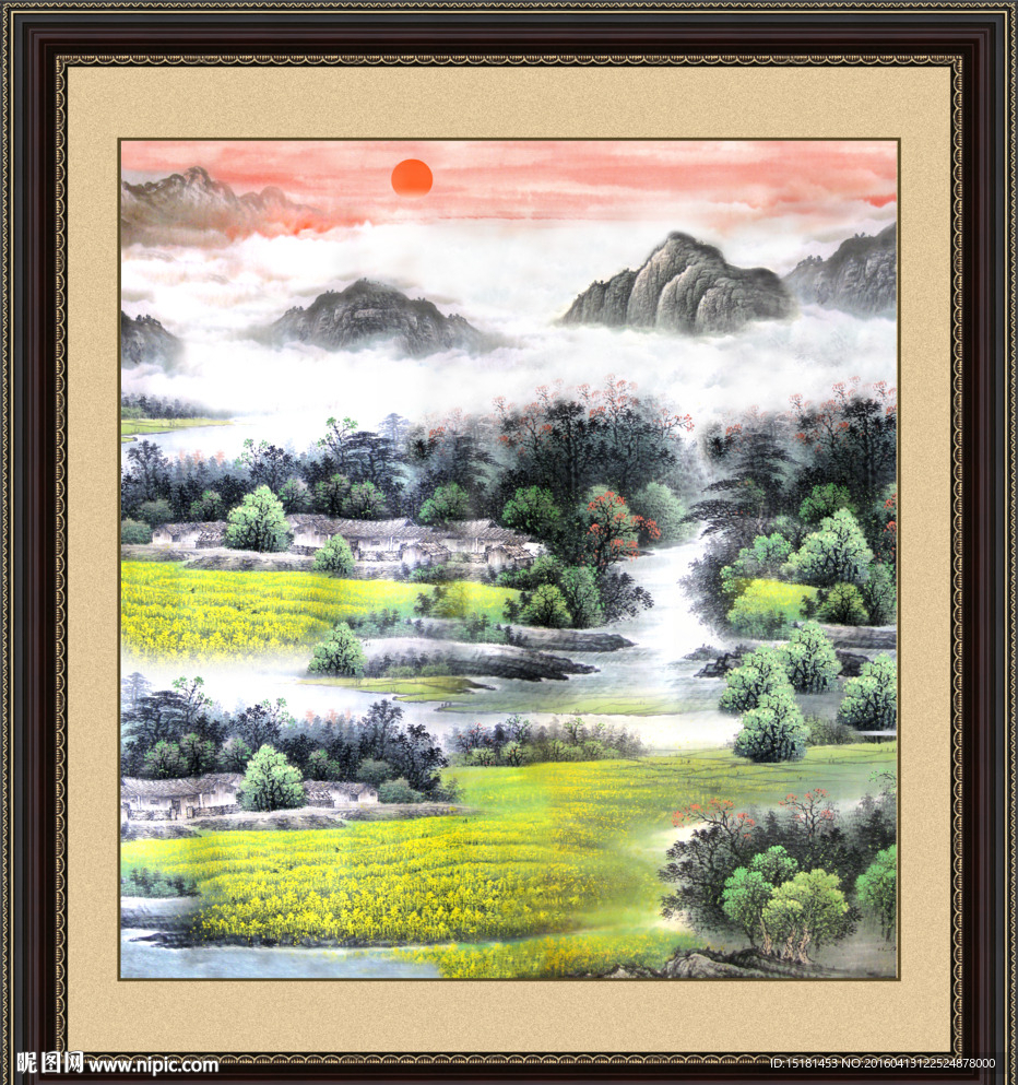 水墨山水画 旭日东升