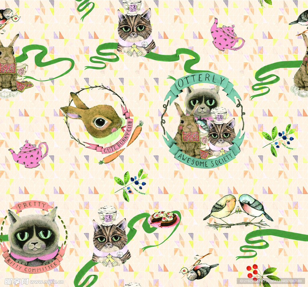数码印花卡通兔子猫图案