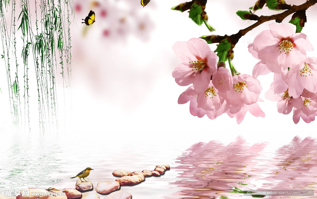 桃花倒影