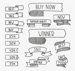 手绘促销丝带矢量图