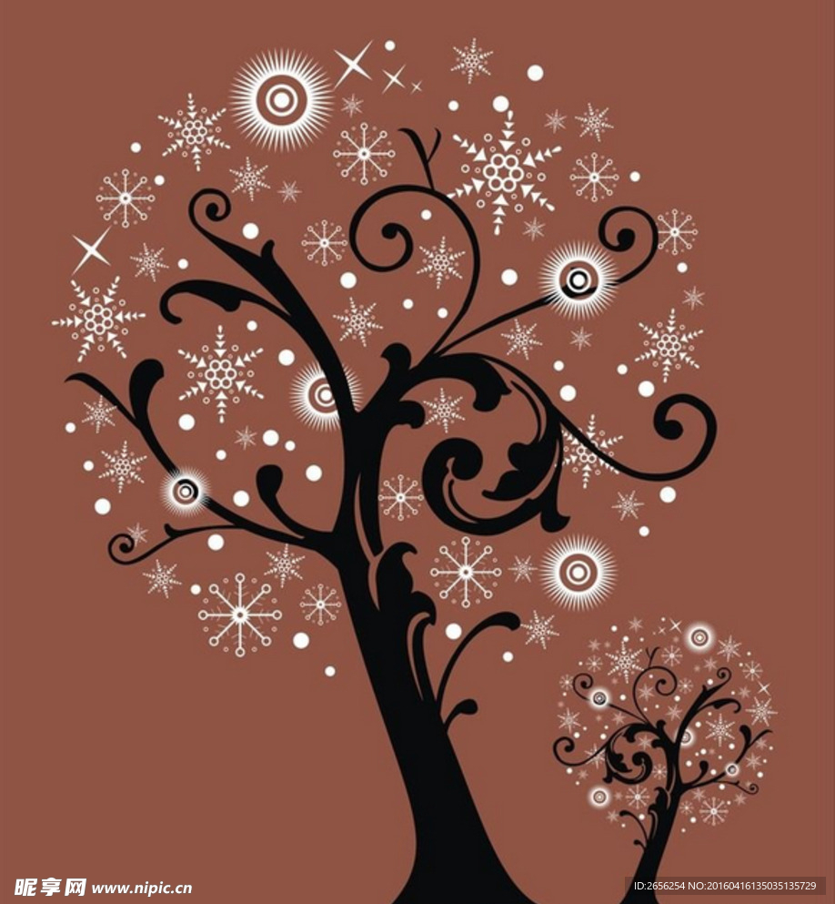 棕色抽象手绘 雪花树