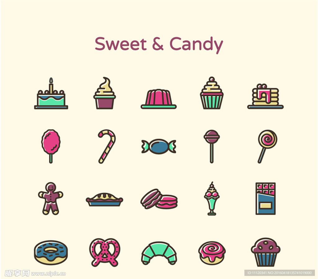 彩色甜食和糖果图标矢量素材