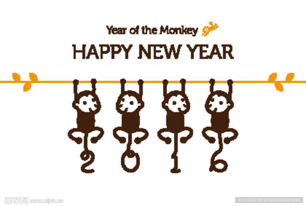 2016年可爱猴子贺卡矢量素材