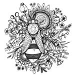 手绘蜜蜂和葵花矢量素材