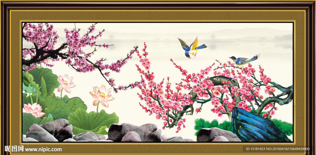 梅花荷花图