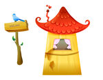 卡通房子 小鸟 木牌