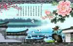 山水牡丹背景墙