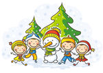 彩绘儿童和雪人矢量图