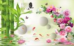 3D竹荷花倒影