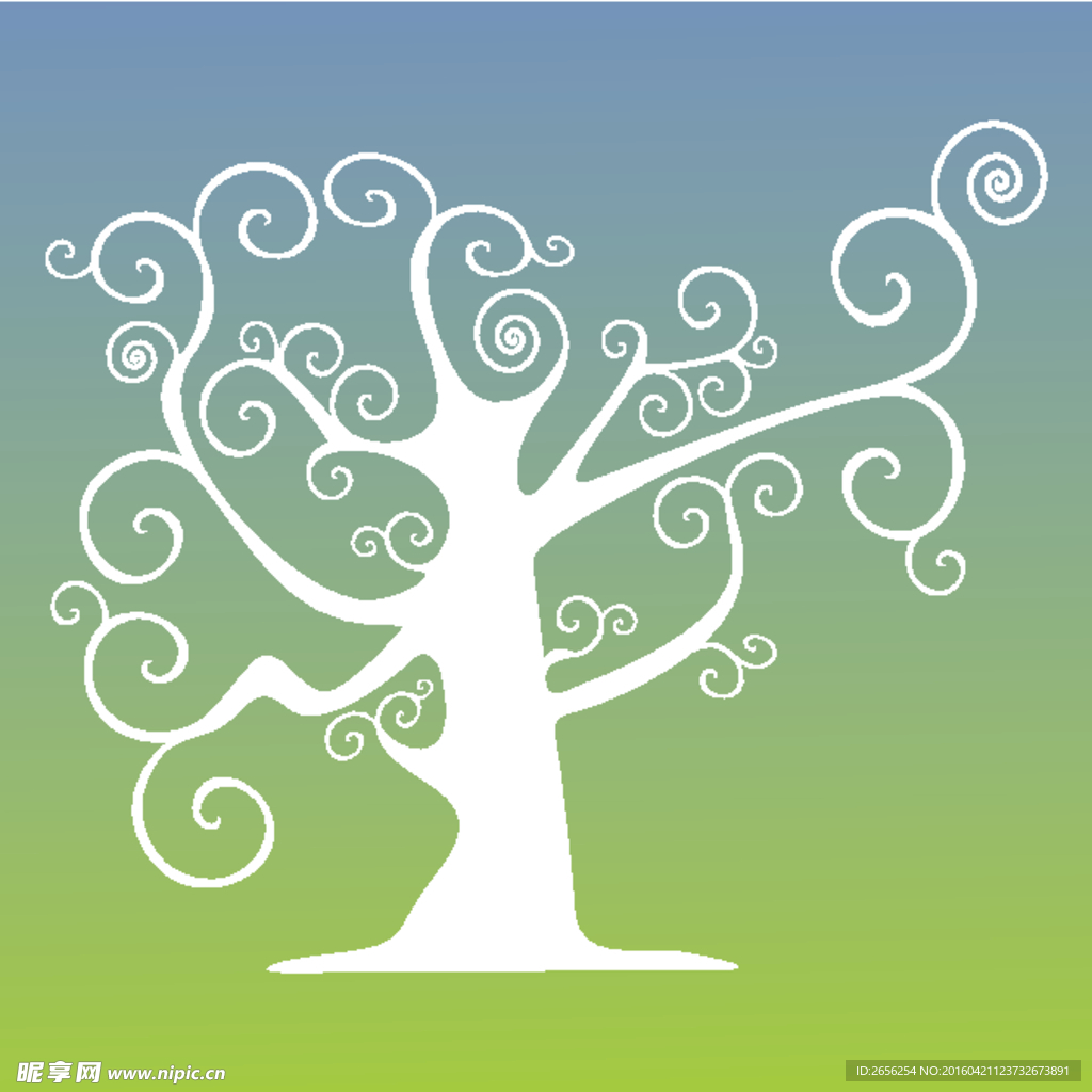 白色卷曲枝条 一棵卡通树