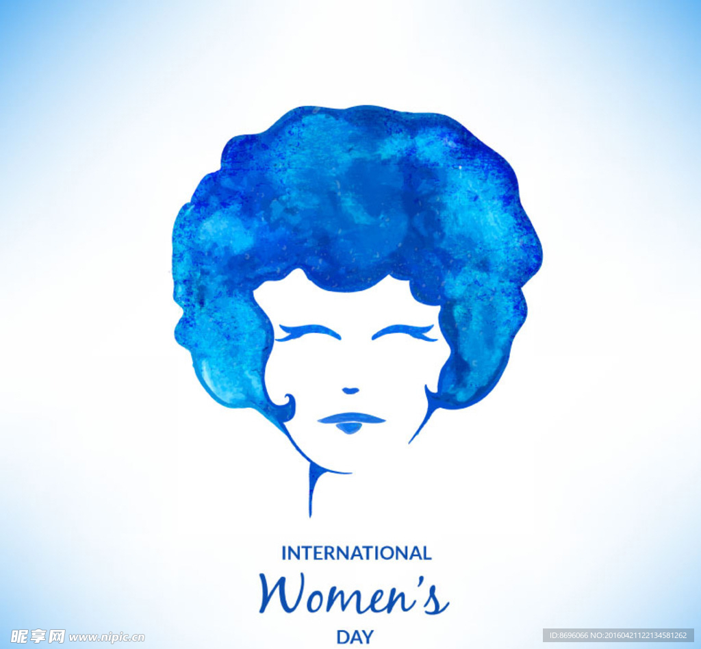 蓝色水彩女子头像