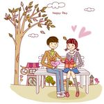 卡通互送礼物的情侣