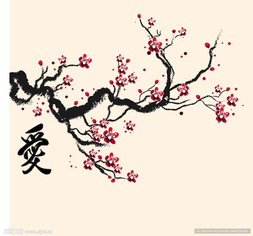 美丽水墨红梅设计