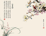 优雅兰花小鸟图