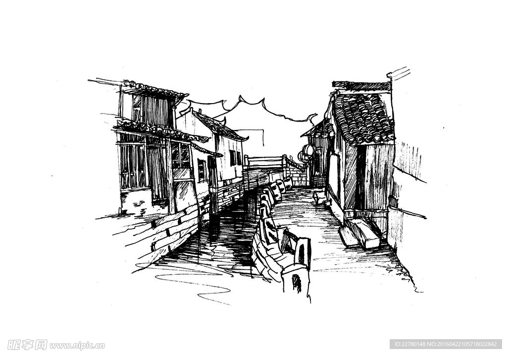 黑白复古小镇