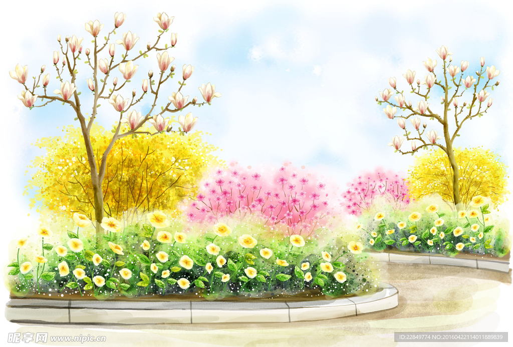 韩式风景春天唯美插画设计