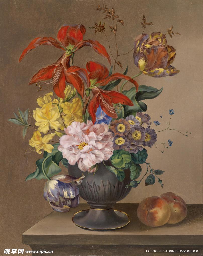 欧洲花瓶花卉油画